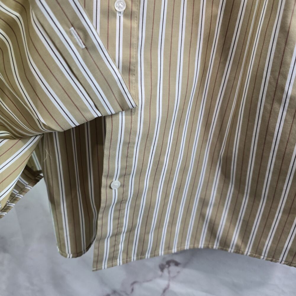 Foxcroft Shirt Women 16W Beige White Tan Striped Button Up Wrinkle Free Shaped - Picture 10 of 12